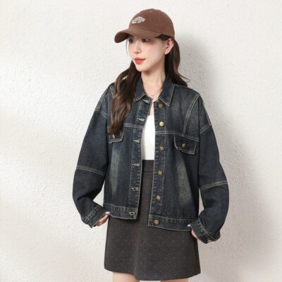 Autumn loose vintage collar women’s jean jacket