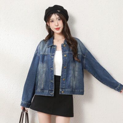 Vintage collar autumn cropped women’s jean jacket