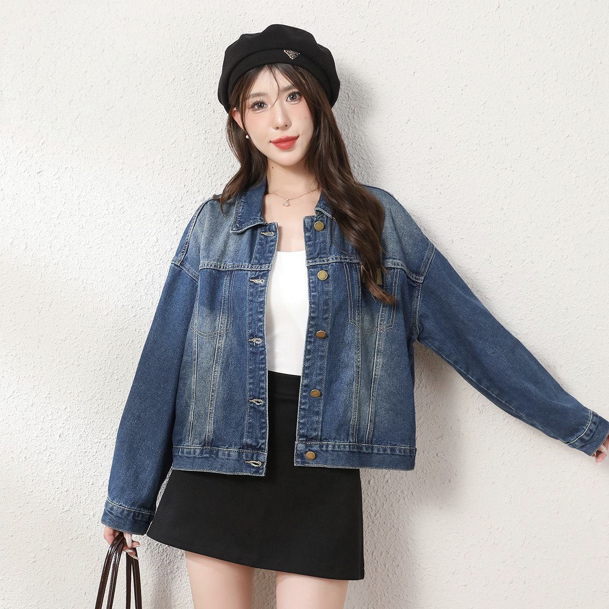Vintage collar autumn cropped women’s jean jacket