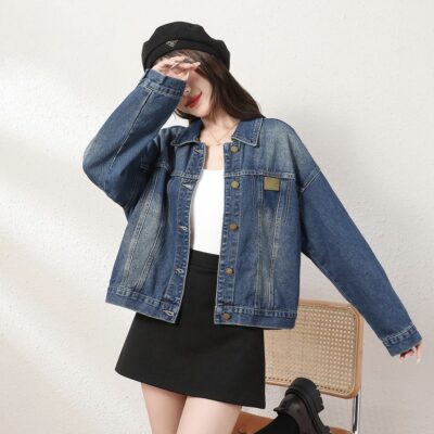 Vintage collar autumn cropped women’s jean jacket
