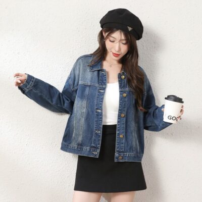 Vintage collar autumn cropped women’s jean jacket
