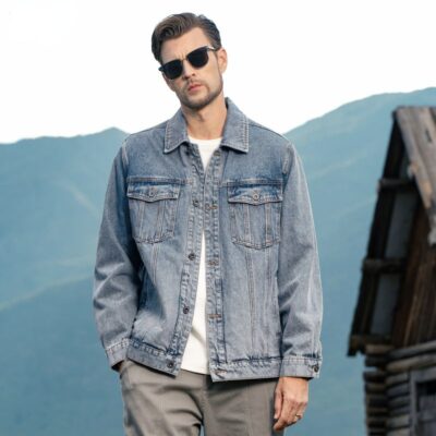 American vintage autumn loose collar men’s jean jacket