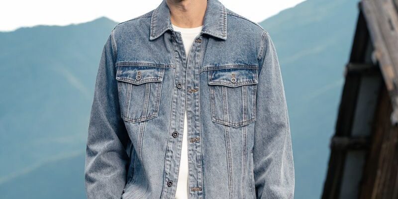 American vintage autumn loose collar men’s jean jacket
