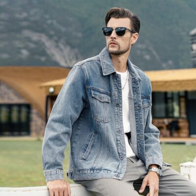 American vintage autumn loose collar men’s jean jacket