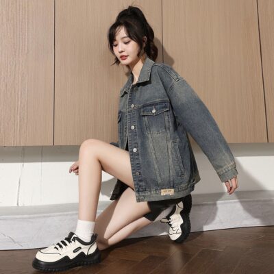 Vintage autumn loose versatile women’s jean jacket