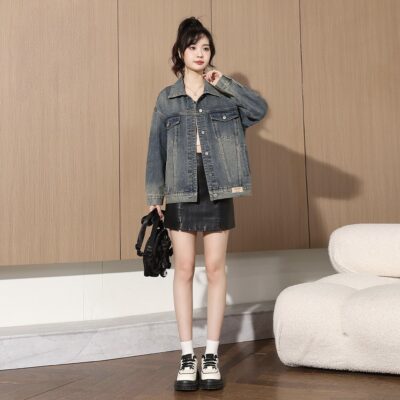 Vintage autumn loose versatile women’s jean jacket